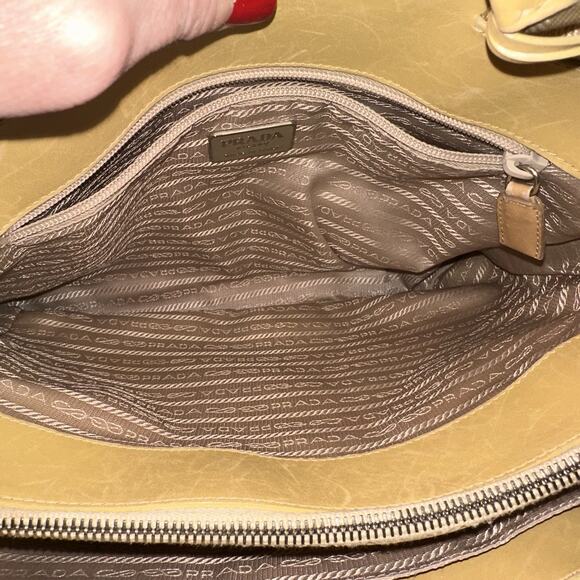 Prada Hand Bag Beige Yellow Canvas Leather Tote Authentic Vintage - Picture 12 of 15